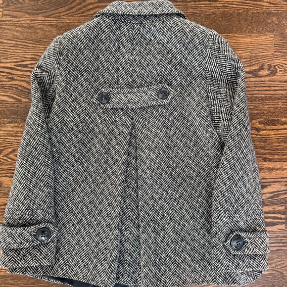 EUC Jason Kole Double-Breasted Wool Coat - Black/White, Size M - Picture 2 of 3